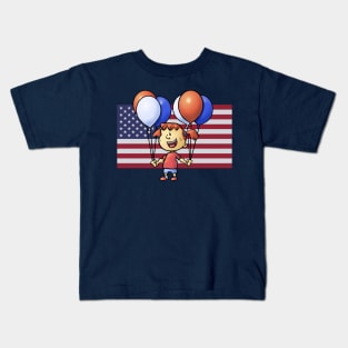 Fourth of July Girl with Balloons Kids T-Shirt